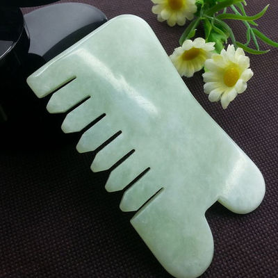 Pellegrinaggio a mano Abarke Pietra di Giada Naturale Gua Sha Massaggio Faciale pettine per capelli con massaggiatore a sei denti