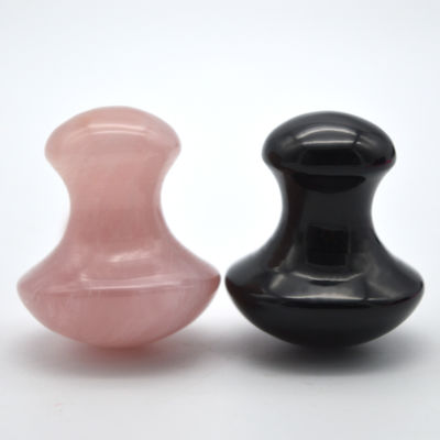 Kit di massaggio di pietre preziose naturali 35*40mm Quarzo rosa artigianale e pietre a forma di fungo di ossidiana nera per la guarigione