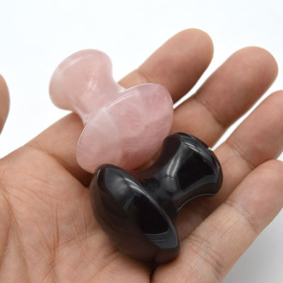 Kit di massaggio di pietre preziose naturali 35*40mm Quarzo rosa artigianale e pietre a forma di fungo di ossidiana nera per la guarigione