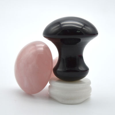 Kit di massaggio di pietre preziose naturali 35*40mm Quarzo rosa artigianale e pietre a forma di fungo di ossidiana nera per la guarigione