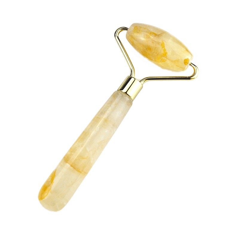 Strumenti per il massaggio del viso Roller naturale giallo citrino per il viso Massaggiatore 100% giada naturale per massaggi muscolari Prodotti per la cura della pelle