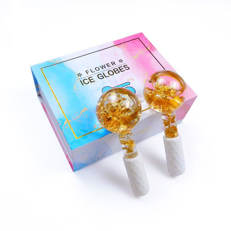 Borosilicato vetro 24K oro foglio ghiaccio sfere per massaggiatore facciale per ridurre gonfiore infiammazione e borse sotto gli occhi