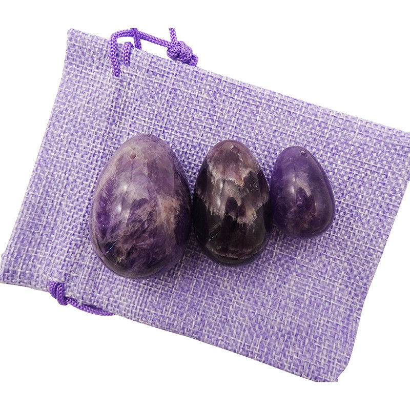 Tipo di incisione in pietre preziose Ogghe di cristallo di ametista naturale Set di 3 PCS Ogghe di giada Kegel intagliate a mano Per l'empowerment delle donne