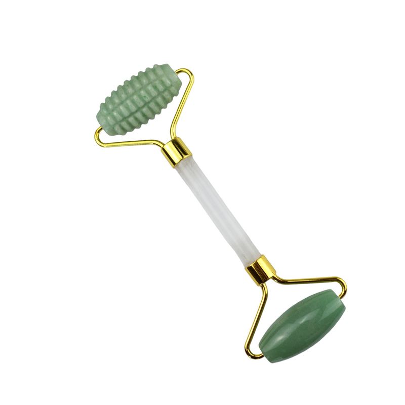 Logo personalizzato Verde Avventurino Faciale Jade Roller Gua Sha Strumenti Manico di cristallo Massaggiatore per Massaggio Faciale Occhio collo nel 2024