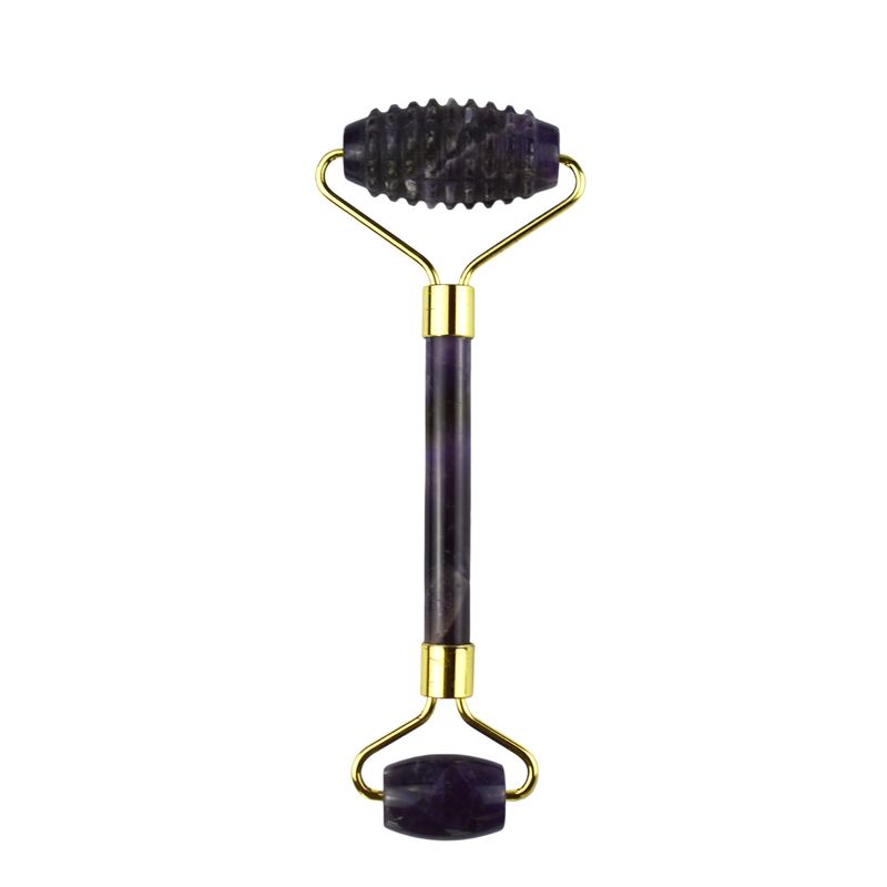 Attrezzatura per il massaggio facciale Ametista viola Gua Sha Jade Roller per il collo Roller Guasha Massaggio strumento personalizzazione in confezione scatola