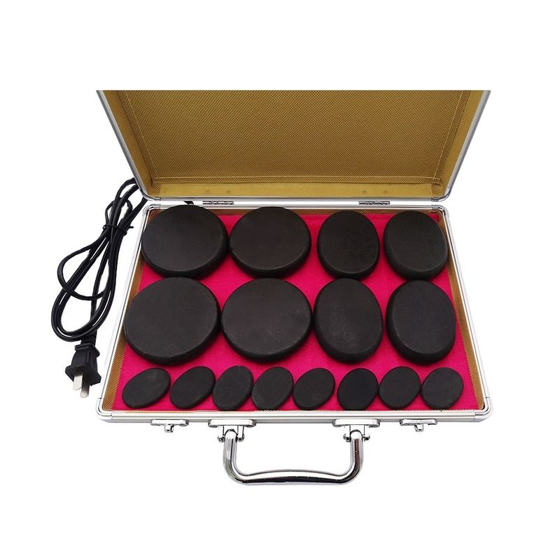 16pcs Set Spa Massaggio a pietra calda Set con scaldabagno Kit Massaggio a pietra calda basalto Set nero Con scatola di riscaldamento in alluminio