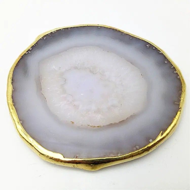Caratteristica regionale Agate Coaster Grey Slices Polished Crystal Natural Gemstone Flower Pot Engraving Folk Art Sculpted