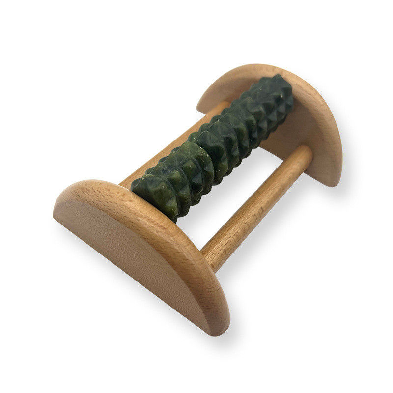 Massaggiatore a piedi a giada da legno di faggio personalizzabile 14*12,8*5,2cm Xiuyan Jade Massage Roller Portable Sole Massage Tool