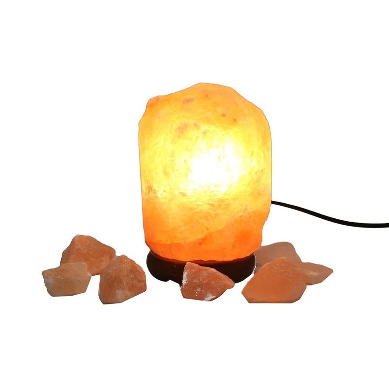 Lampa di sale himalayana a base di legno massello personalizzabile USB con cristallo scolpito e tipo di scollatura a cristallo