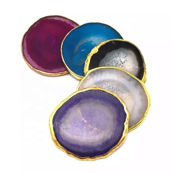 Ovale lucidato cristallo naturale Agata Fette di oro bordo Agata Coaster con tema MASCOT Forma ovale Design ovale