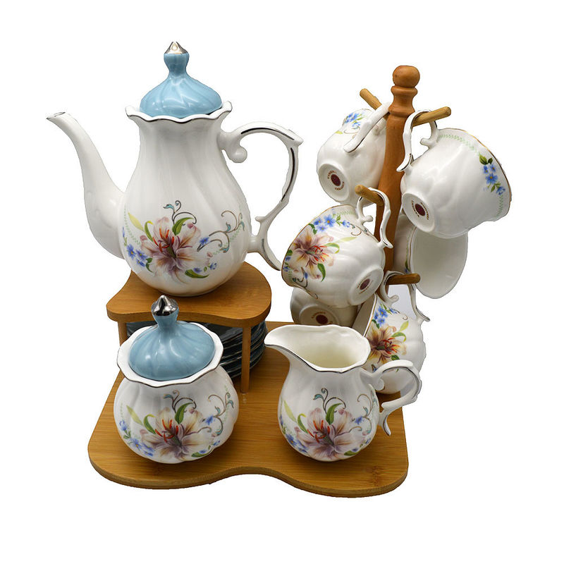 Incantevole tema floreale Set di tè in porcellana cinese in colore bianco Perfetto per i regali di nozze 23*22/15*10/6.5*14.5/11*12.5cm