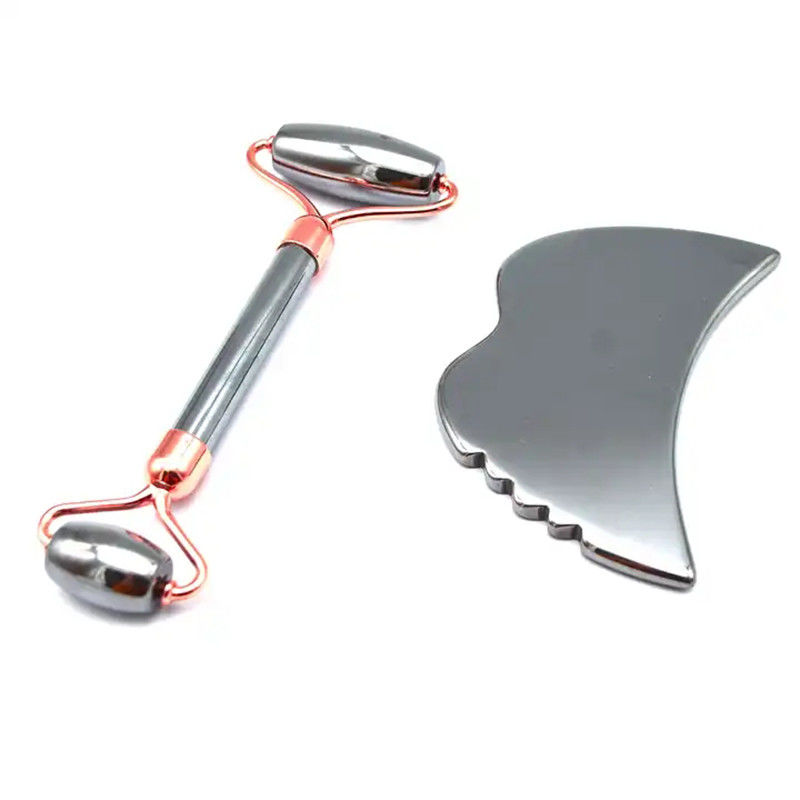 Strumenti per la cura della pelle Pietra energetica Massaggiatore Guasha per viso Occhi Collo Dedo 5,5 * 14 cm Terahertz d'argento Faccia Roller Gua Sha Set