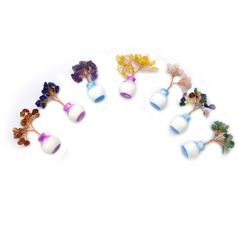 Colori di pietre preziose chip di ottone cablati fortunato albero con chakra pietre di guarigione migliorare la vostra casa decorazioni e ornamenti