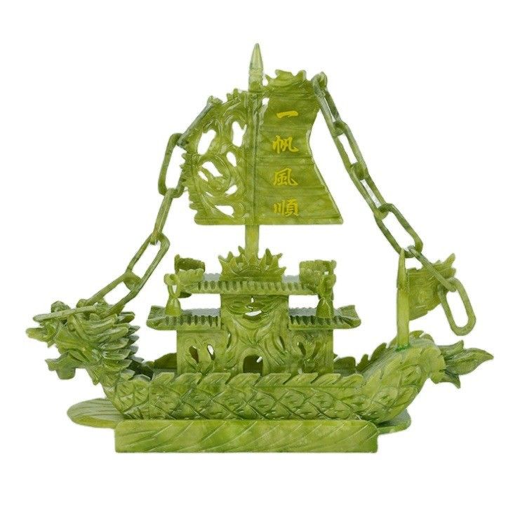 27cm di giada cinese naturale Dragon Boat Craft per la decorazione OEM ODM accettazione