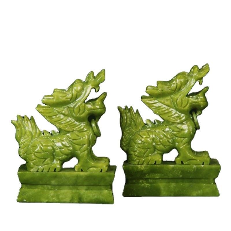 Pietra verde Feng Shui incisione Figurine animale scolpito Anno cinese Giada Pixiu statua per Feng Shui coppia di decorazioni