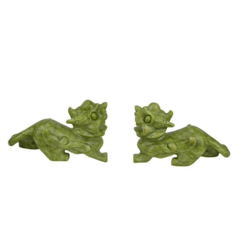 Artigianato verde Feng Shui Decorazioni per la casa Giada naturale lucidata Ornamenti Pixiu Par di 2 con e Metodo di stampa Altro