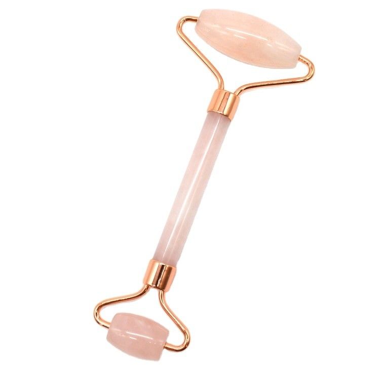 Disponibile per la cura della pelle del viso con un rullo di giada in oro rosa 100% naturale a doppia testa