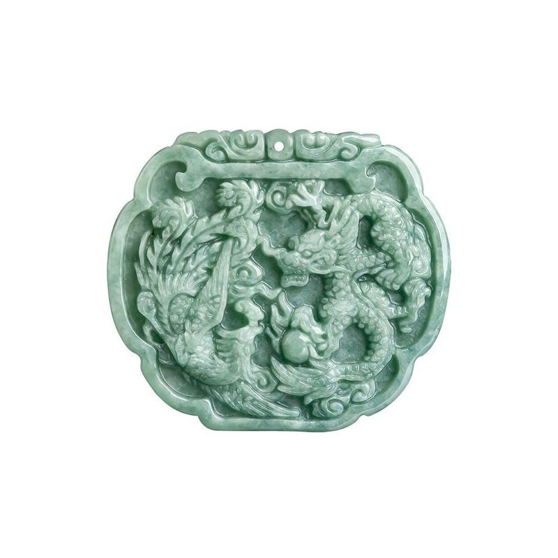Tematica d'amore Colletto di giada naturale Pendente in stile Feng Shui con drago auspicioso e fenice