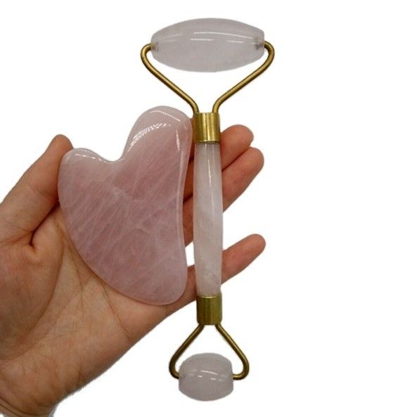 Anti-Aging Facial Roller e Guasha Set Reale 100% Jade Roller per Massaggiatore Faciale Riduce Rughe Massaggiatore Corpo Rose Quartz