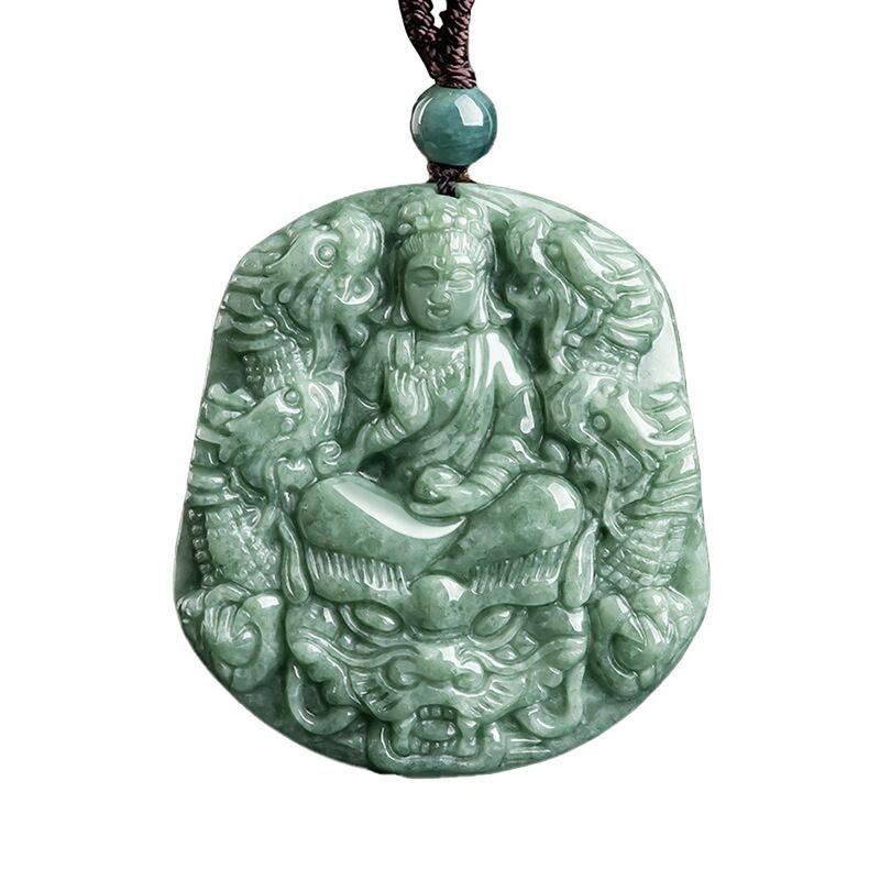 Giada naturale scolpita nove draghi Guan Yin pendente collana Un'aggiunta unica alla vostra collezione di gioielli