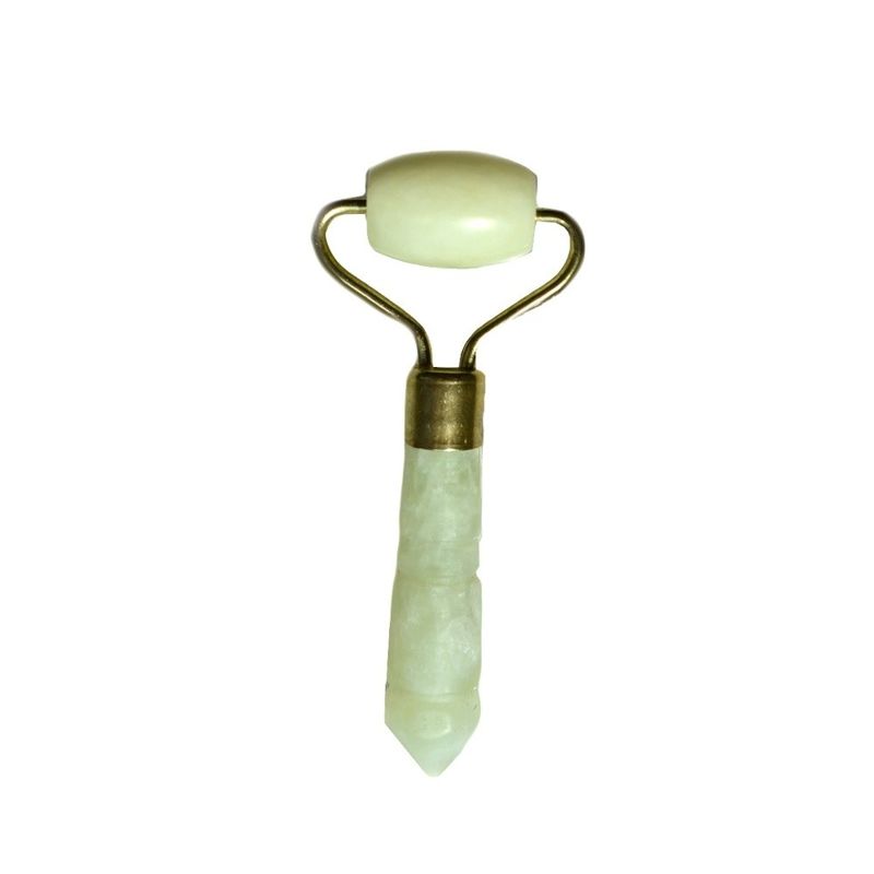 Silver Mini Jade Stone Facial Roller per occhi e viso Massaggio anti-invecchiamento Massaggio naturale verde Jade Roller Facial Massager 110 * 55mm