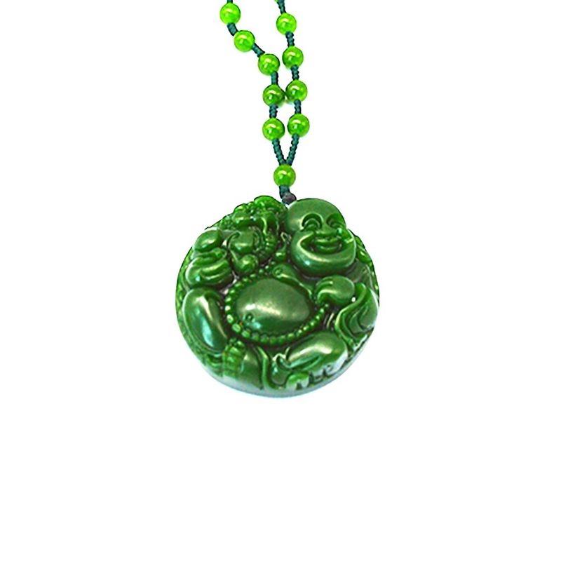 Stile Feng Shui Caratteristica regionale Naturale Verde Grande Giada Happy Buddha Pendente Colletto con Catene