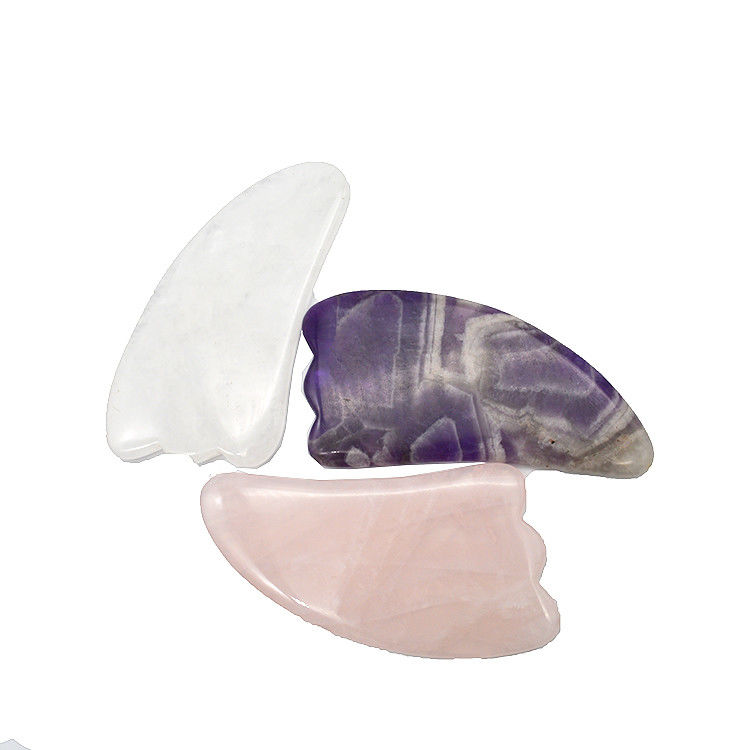 9.5*5.5cm Pietra Naturale Strumento Gua Sha Quarzo Rosa/Ametista/Giada Bianca Strumento di Massaggio per Massaggio Corporeo