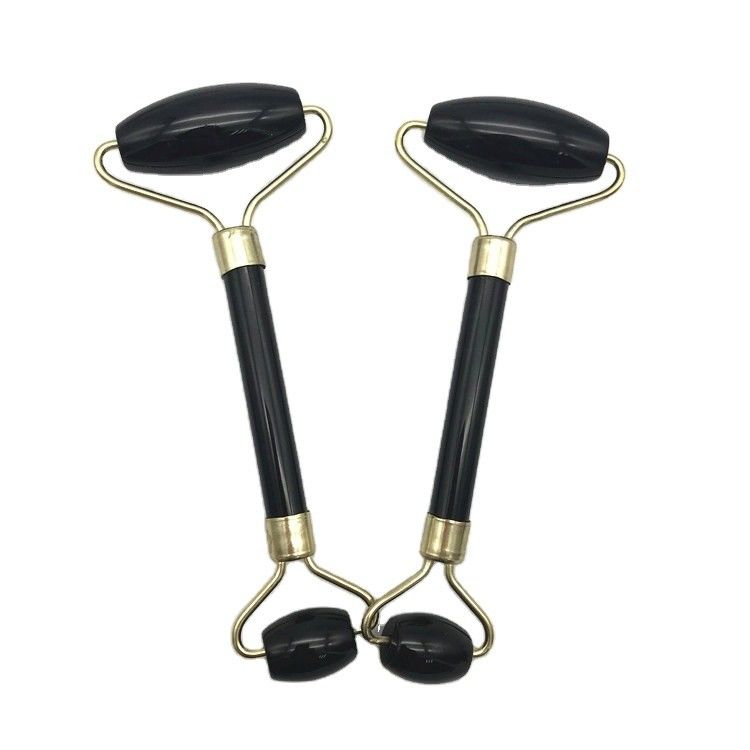 2024 Naturale Ossidiano Nero Gua Sha Giada Massaggiatore Faciale Guasha Roller per la cura del viso e del collo Bellezza da Metal Silver