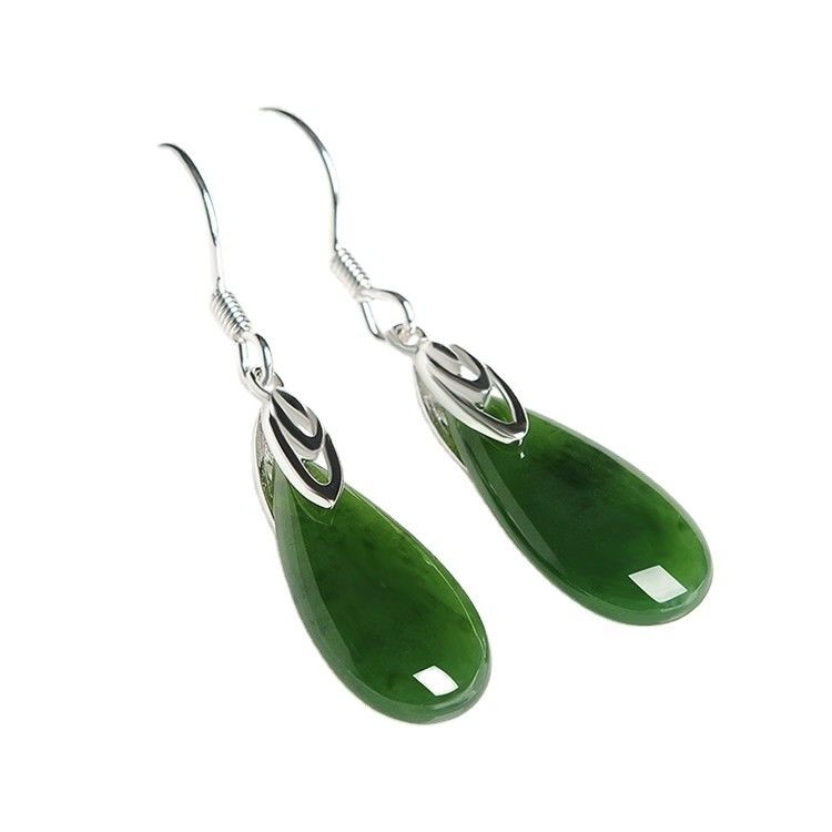 925 Sterling Silver Design Green Nephrite Jade Drop Earrings con Custom Logo Sublimation Print