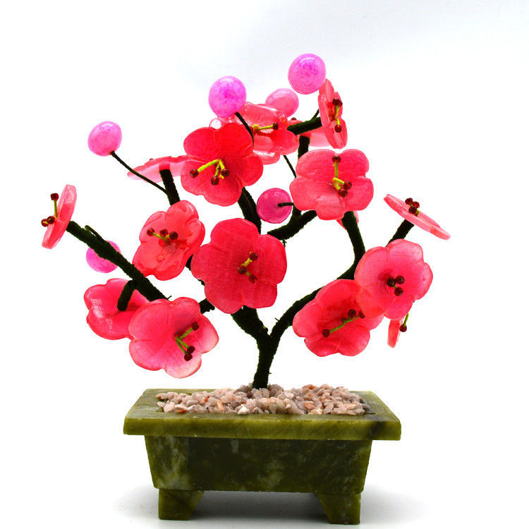 Tecnica intagliato giada albero di prugna arte popolare giada fiori intagliati gemma albero per la decorazione domestica
