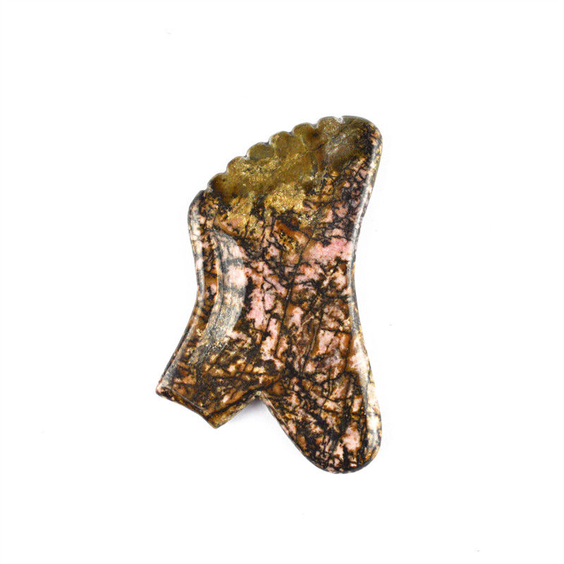 Strumento Gua-Sha a base di pietra di rhodonite personalizzabile Massaggiatore viso rosa e nero per il sollievo del collo/spalla/spalle/gambe