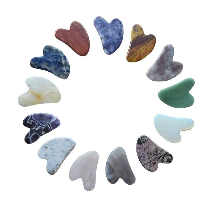 75*50mm Rose Quartz Jade Bian stone Sculpting Heart Gua Sha Face Sculpting Tool per il collo Spalla Massaggio spalla Anti-aging