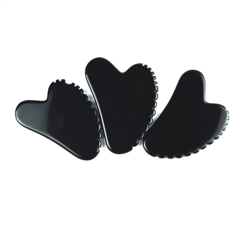 Forma naturale del cuore ossidiana Gua Sha Massaggio Strumento di raschiatura con denti Massaggio per la bellezza facciale Massaggio per la pelle Spa strumento per la cura della pelle
