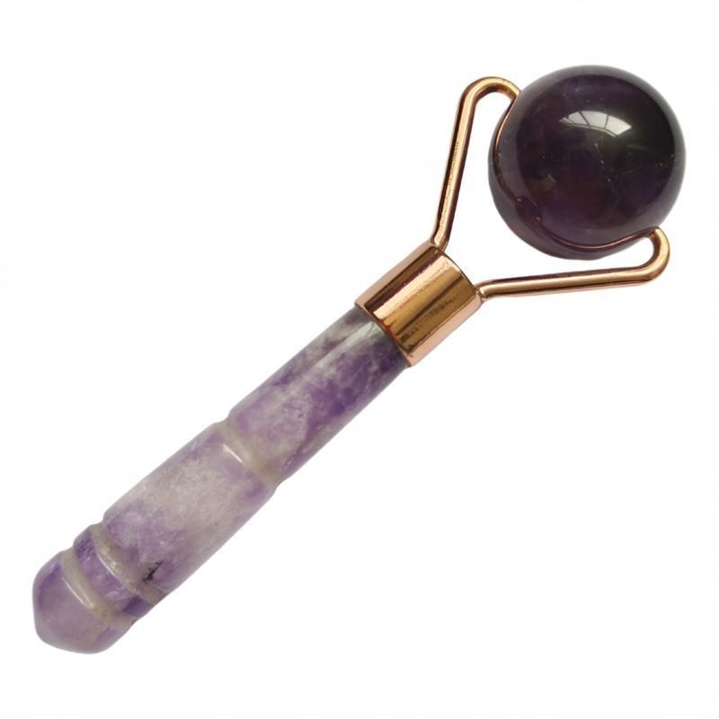Disponibile il logo personalizzatoD Natural Amethyst Jade Roller Purple Quartz Facial Massage Roller per la bellezza del viso piccolo