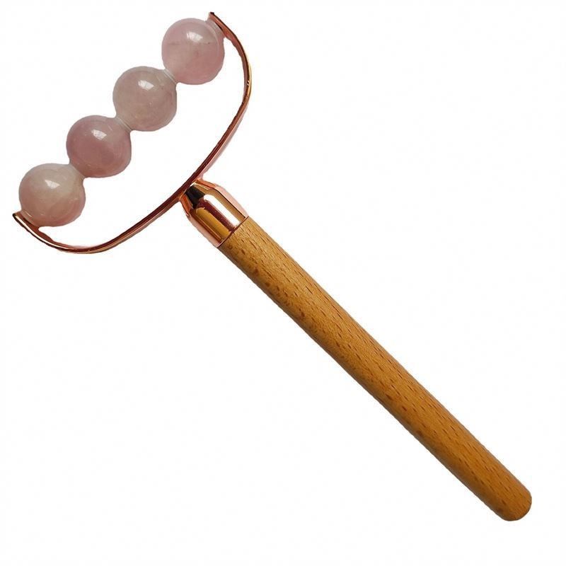 Massaggiatore Faciale Portatile Rosa Quarzo Single Head Facial Anti Rughe Roller Maniglia di Legno