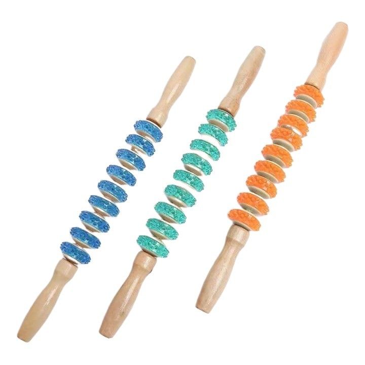 Muscoli del corpo Roller di massaggio anti cellulite Perdita di peso Rilassamento del corpo intero Strumenti di massaggio per la terapia del legno Roller in PVC a nove ruote