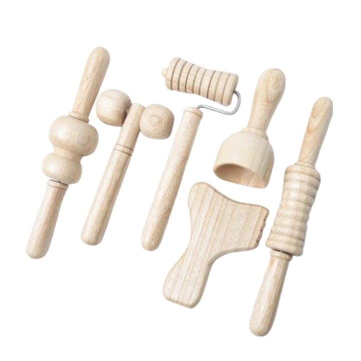 Mini massaggiatore in legno massello marrone con manico a sei pezzi Guasha Body Self Health Skin Care Tool Spa