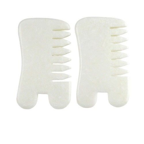 Giada Bianca Guasha Acciaio per capelli Massaggio Scraping Massaggio Strumento Gua Sha pettine Giada Per viso collo Testa E Corpo