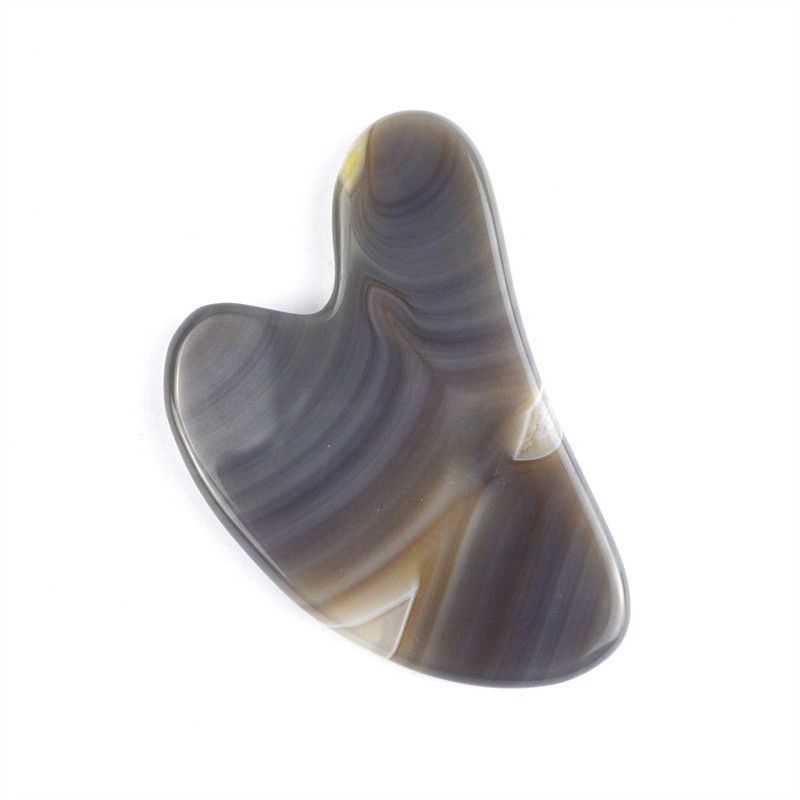 Strumenti per il massaggio Cura della pelle Faccia Guasha con strumento faciale 100% grigio naturale Agate e grigio Giada Gus Sha Stone massaggiatore