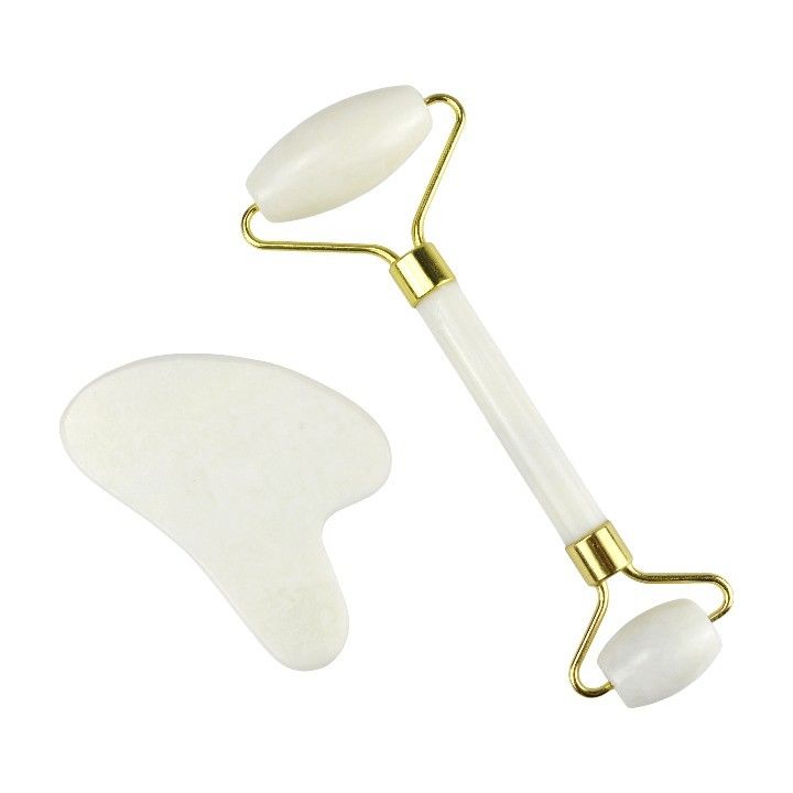 Massaggiatore Corporeo Pietra di Giada Bianca Naturale Gua Sha Scraping Board Guasha Face Roller Gift Box Set Spa Massaggio Strumento Cura della Pelle Bellezza Faciale Routine