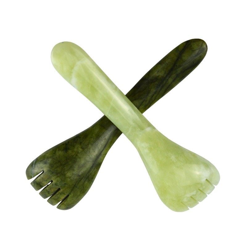 Logo personalizzato disponibile verde chiaro Xiuyan Giada Gua Sha Forma cucchiaio Penna di agopuntura per occhio Agopuntura cucchiaio massaggiatore