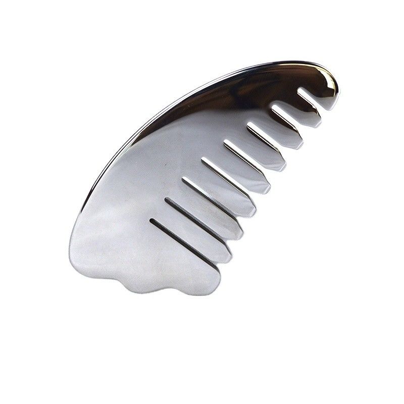 Corno d'argento in forma di acciaio inossidabile Gua Sha Scalp Massaggio pettine Guasha Stone Head Massager Hair Health Care Salone di bellezza strumento