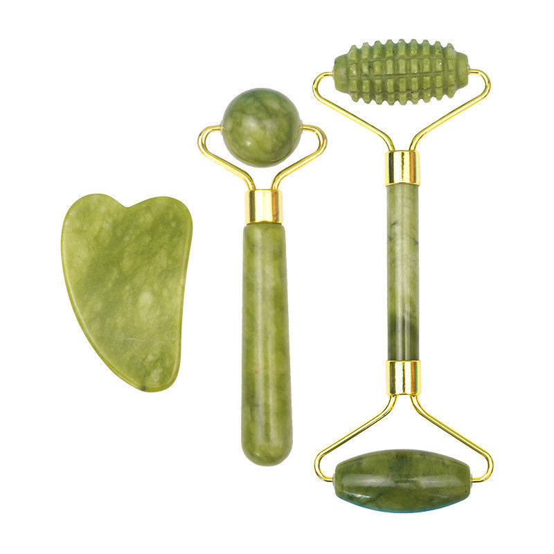 2024 Black Jade Roller Gua Sha Set per massaggio del corpo e cura del viso naturale a doppia testa