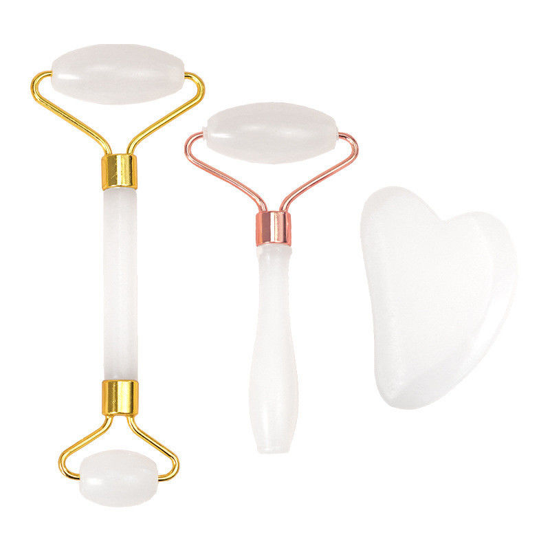 Massaggio muscolare Afgano Bianco Giada Roller E Gua Sha Set Per Massaggio Corporeo Con Giada Naturale Guasha Pietra