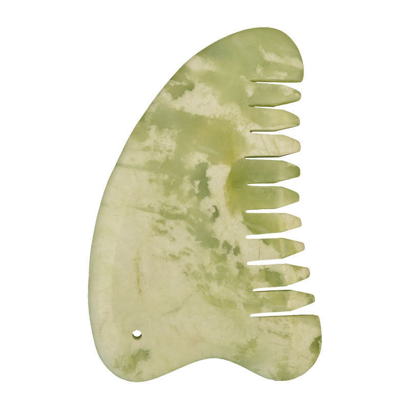 Attrezzatura per il massaggio della testa Naturale Xiuyan Giada Gua Sha Acupoint Massaggio pettine capelli Scalpo massaggiatore Massaggio muscolare Funzione