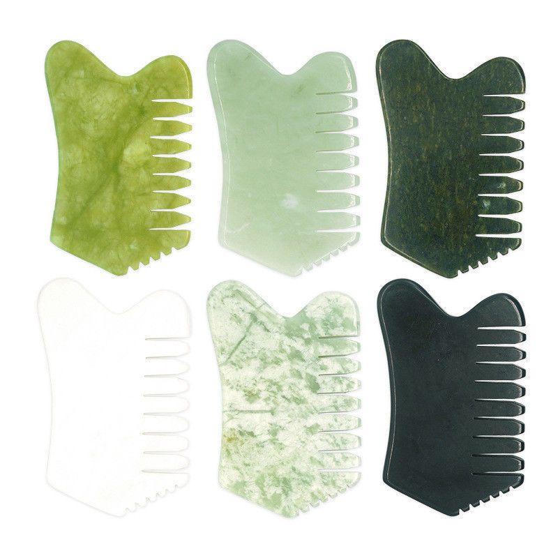Massaggiatori capelli capelluto con agopuntura Terapia della testa Trattamento dei punti di trigger Pietra di giada Strumenti di massaggio Gua Sha Comb