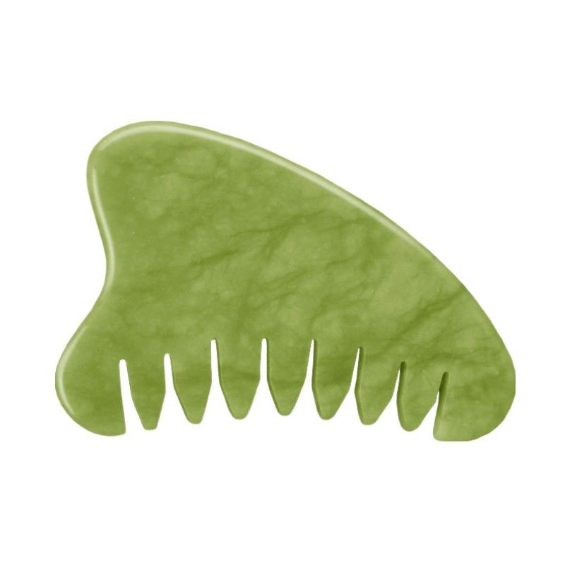 Proprietà attrezzature per il massaggio della testa giada verde naturale gua sha massaggiatore capelluto pettine di massaggio linfatico per la cura della salute dei capelli