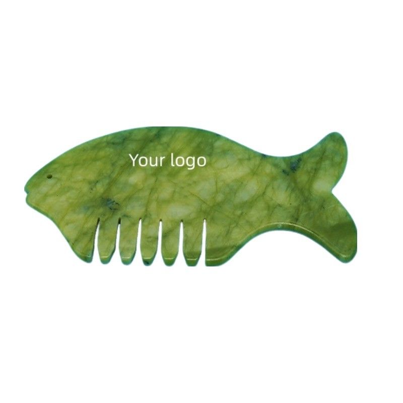 2024 Forma di pesce Xiuyan naturale Giada Gua Sha Scalp Massaggio pettine testa Guasha massaggiatore per attrezzature di massaggio testa gialla