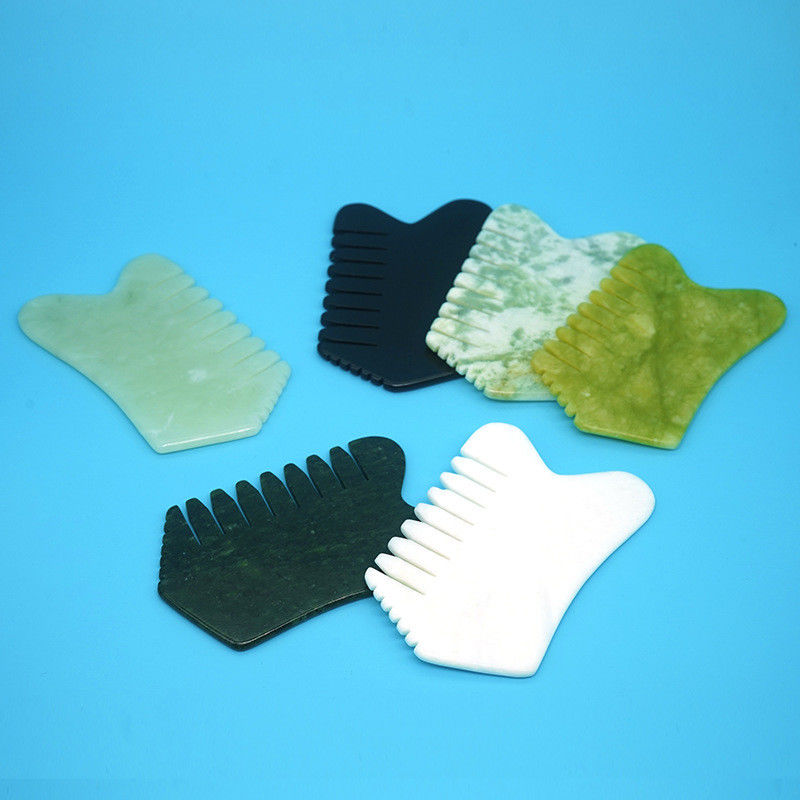 Jade Gua Sha pettine Massaggio pettine per capelli di pietra attrezzi per la testa portatili per i muscoli del corpo e strumento multifunzionale per il massaggio facciale