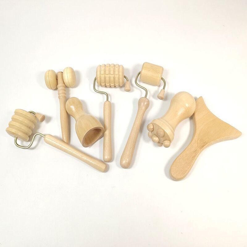 7pcs Set Massaggiatore in Legno Kit per Gua Sha Roller e manuale Roller Legno Corpo Guasha Massaggio Strumento